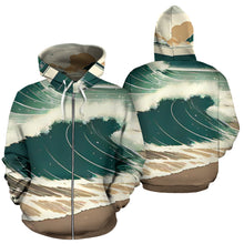 Load image into Gallery viewer, BIG WAVE ON SANDY BEACH ZIP-UP HOODIE